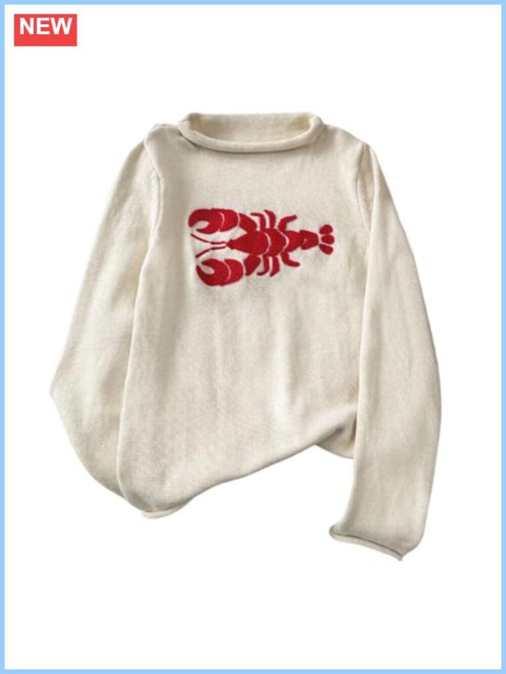Women's Mock Turtleneck Lobster Knit Pullover Sweater Long Sleeve